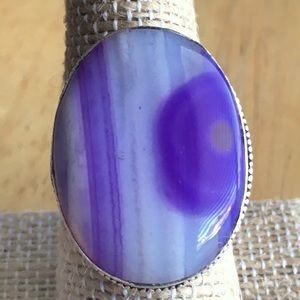 New Purple Botswana Agate Stone Silver Overlay Vintage Style Ring Size 7.75